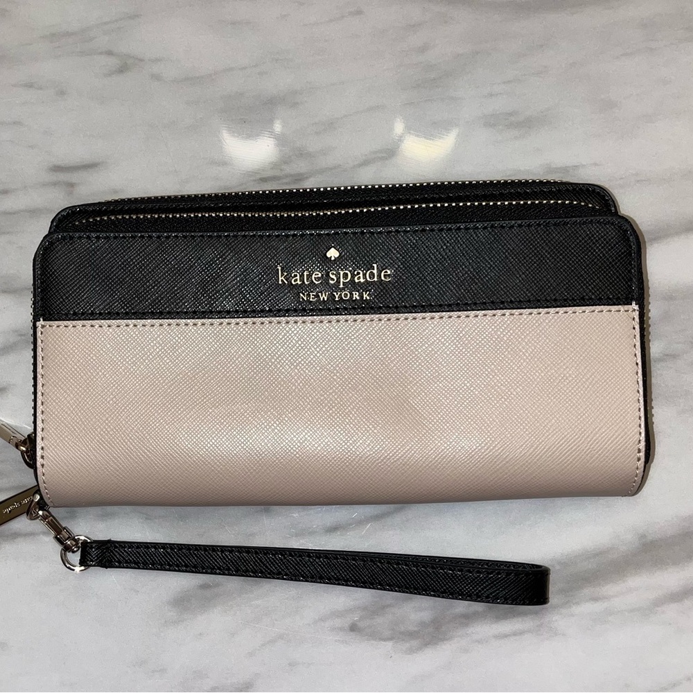 kate spade Black and Blush Zip-Around Wristlet Wallet